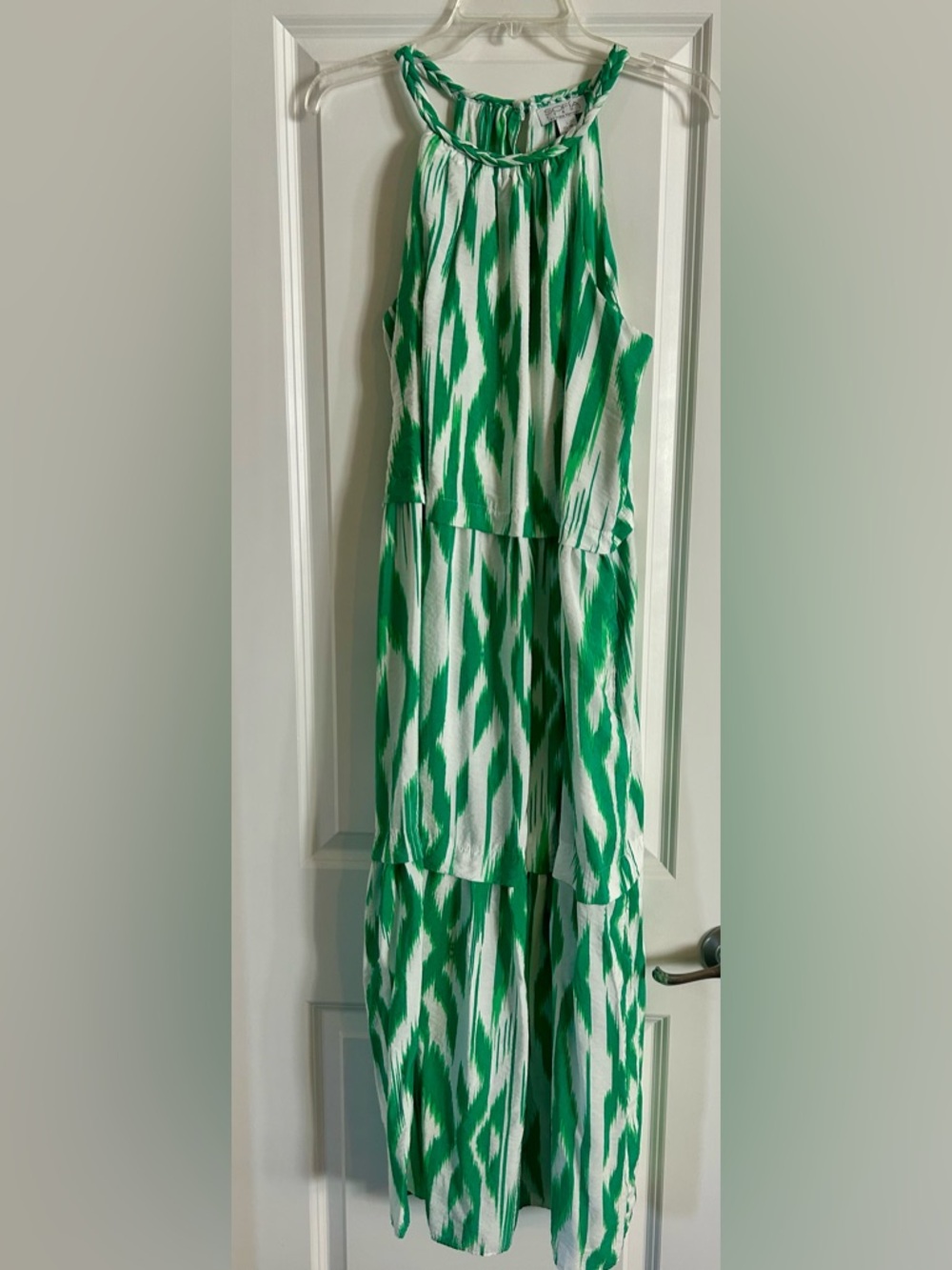 Sleeveless Green & White Printed Maxi Dress